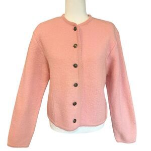 Tally Ho Vintage Boiled Wool Cardigan Sweater Jacket Baby Pink Womens P Small